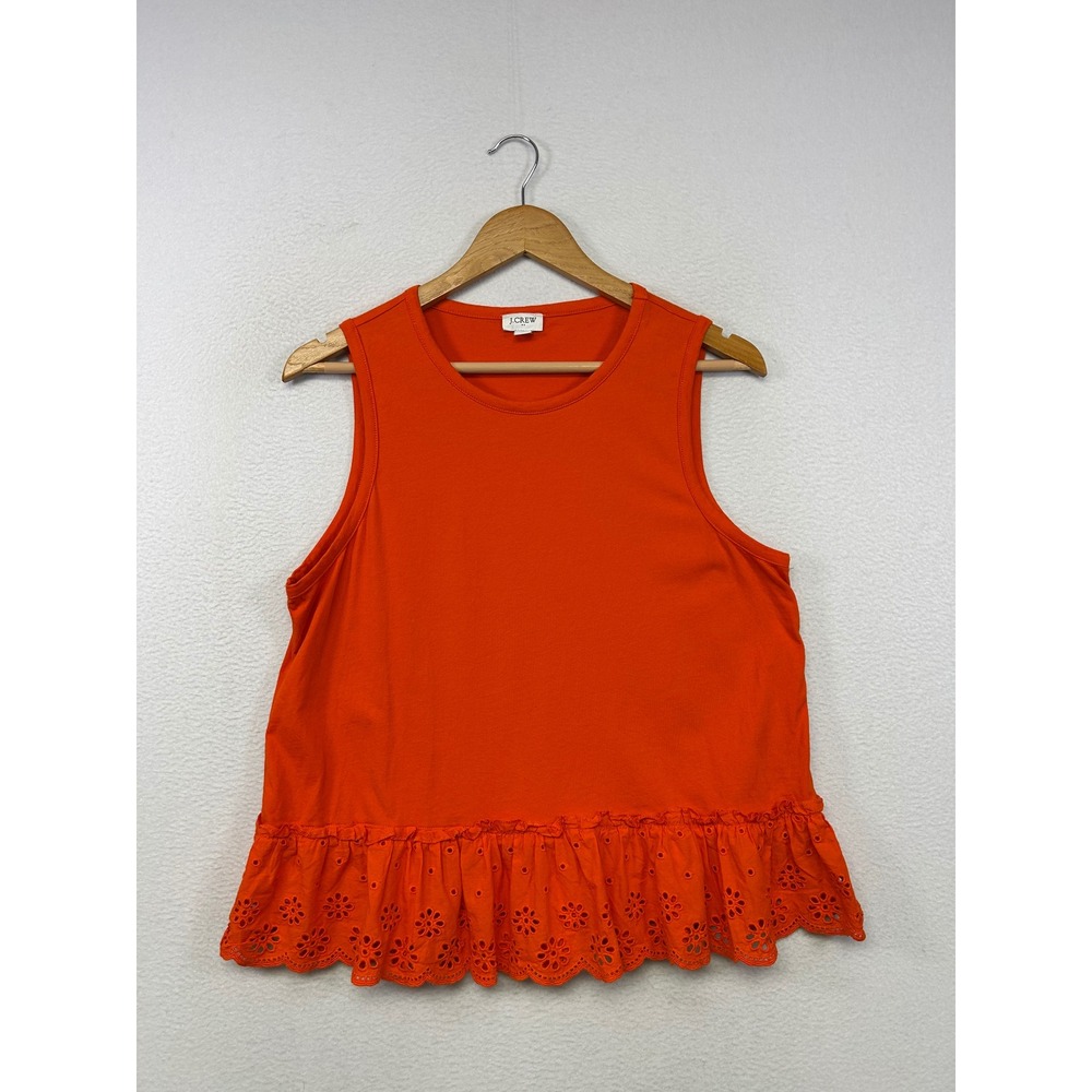 Boho J.CREW Womens Large Orange Eyelet Ruffle Hem Sleeveless Tank Top Causual